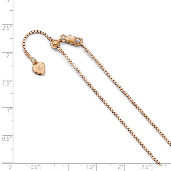 1.1mm Rose Gold Tone Sterling Silver Adj. Box Chain Necklace, 22 In - Picture 2 of 5